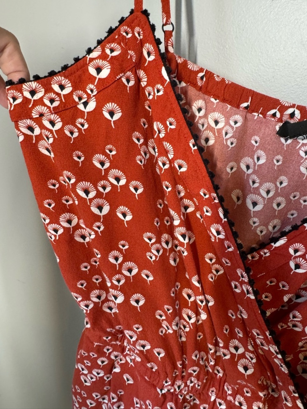 LOFT Burnt Orange Wrap Front Strappy Dandelion Floral Belted Romper Sz S - Picture 5 of 12